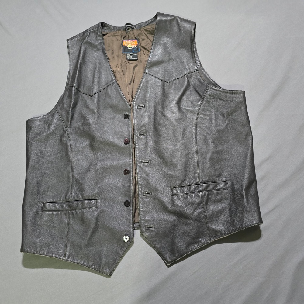 Cripple Creek Leather Vest Mens XL Brown Western Button Front Sleeveless Jacket